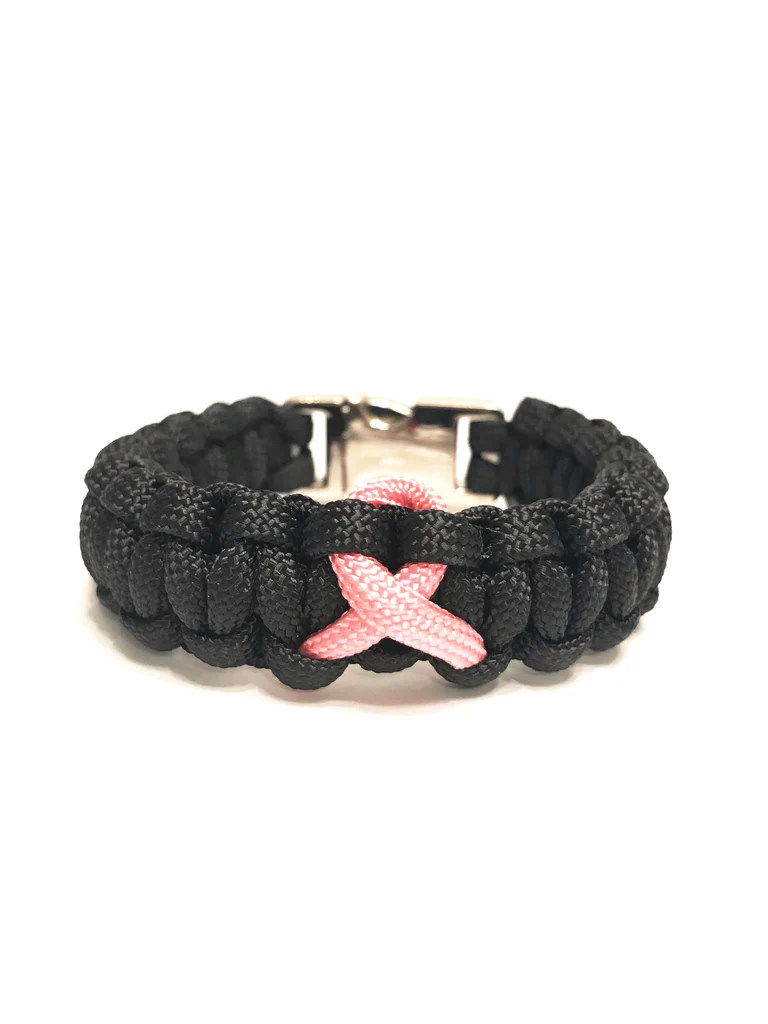 Breast Cancer Awareness Pink Ribbon Black Paracord Bracelet